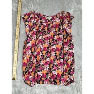 LOFT Size M Womens Multicolor Floral Short Sleeve Casual Basic T-Shirt Top
